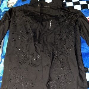 Dolce & Gabanna Vintage black Black Embroidered Button-Up Shirt
